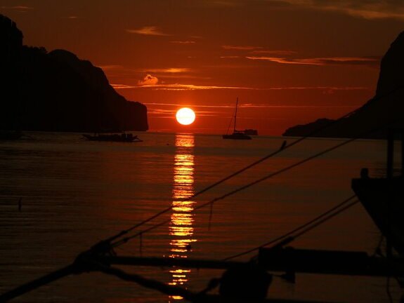 Sunset over the water in Palawan