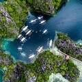 aerial view of outriggers moored close together