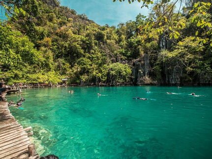 swimminh in a lagoon