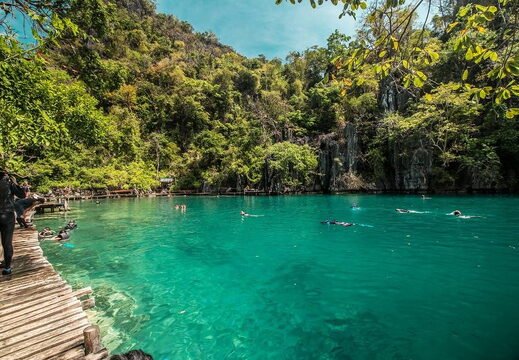 swimminh in a lagoon