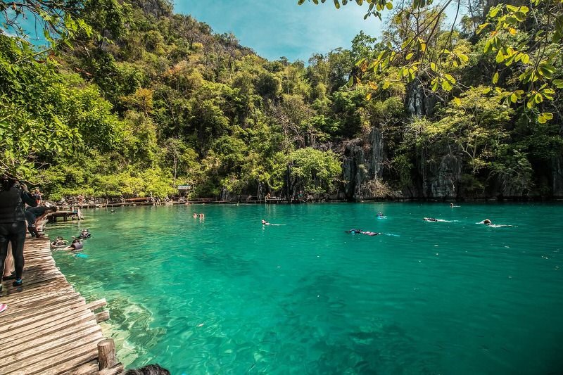 swimminh in a lagoon